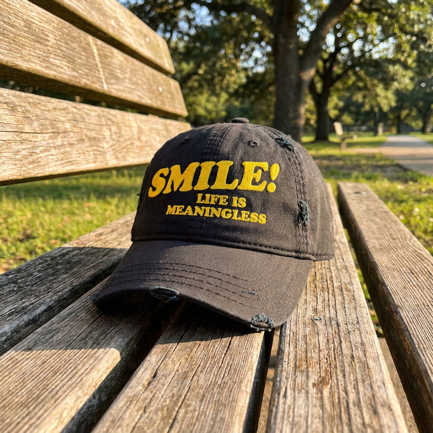 Smile Life is Meaningless Distressed Hat